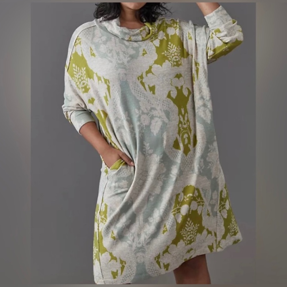Anthropologie Saturday Sunday Green Floral Sweater Dress - Picture 2 of 9